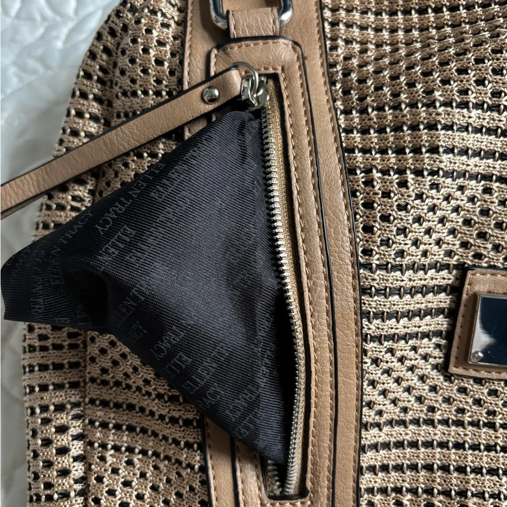 Ellen Tracy Tan Woven Shoulder Bag